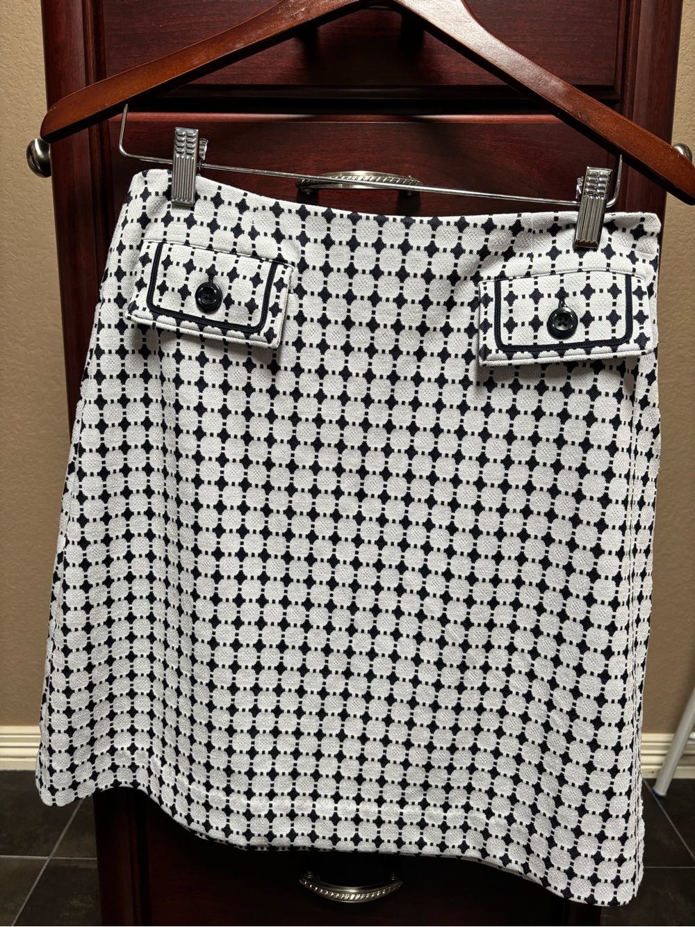 CAbi Black and White Geo-Print A-Line Teatime Skirt